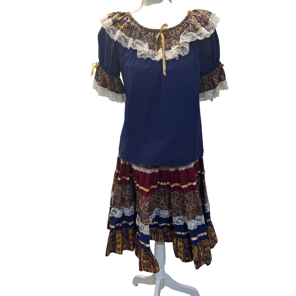 Vintage Square Up Fashions Square Dance Skirt Set Paisley Lace Women's Small
